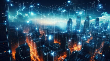 Wall Mural - network of interconnected blockchain data fields,