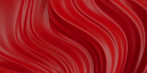 Poster - Abstract wave silk textured solid red color background. Wavy pattern