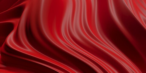 Poster - Abstract wave silk textured solid red color background. Wavy pattern