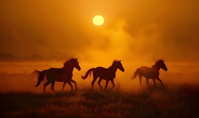 Wall Mural - Horses in Sunset