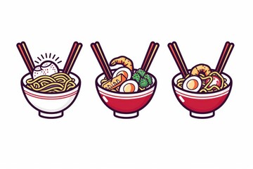 Wall Mural - Chinese Noodle Logo, Ramen Design Icon Template, Korean Noodles, Japanese Food