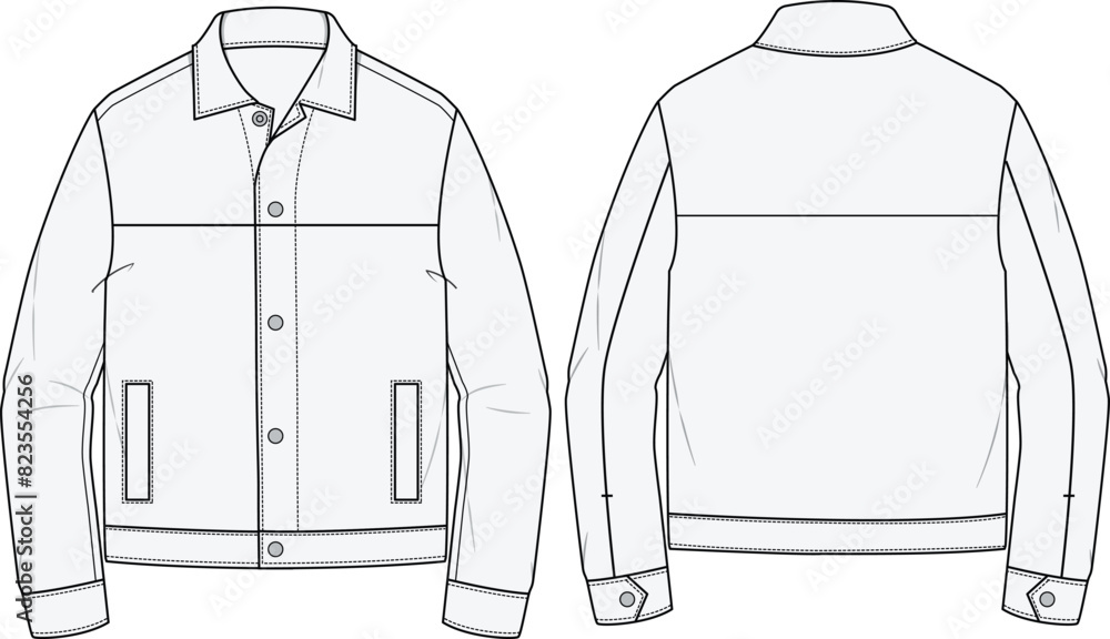 Work Jacket Layout Classic Work Jacket technical CAD fashion illustration front and back ...