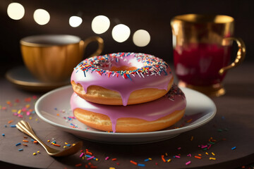 Wall Mural - Glazed donuts on a plate.