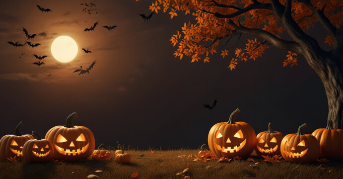 Halloween background with alight pumpkins