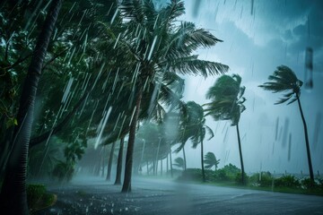 Wall Mural - Tropical storm, typhoon, heavy rain, high winds in tropical climates. Climate change, natural disasters