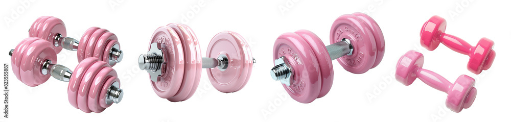 Pink adjustable dumbbells and hand weights isolated on transparent ...