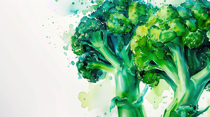 Wall Mural - watercolor_broccoli_on_white_background