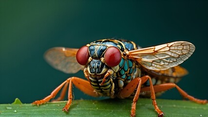 Sticker - a close - up image of a fly on a leaf