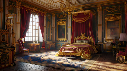 Wall Mural - Medieval bed chamber in a castle, king's bedroom in royal castle.