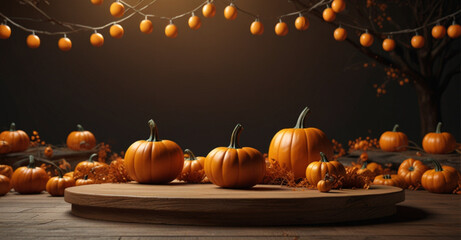 Wall Mural - Halloween background with alight pumpkins