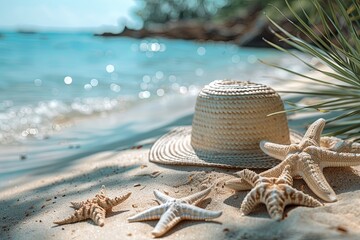 sun hat beach sea abstract concept of holiday summer vacation