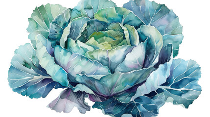Wall Mural - watercolor_cabbage_the_white_background