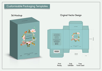 Wall Mural - Premium Perfume Packaging Design Luxury 3d Box die line, Box Mockup labels, frames and Design elements, 3d Illustration, Vector design Template.