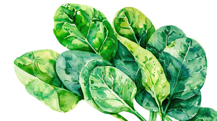 Wall Mural - watercolor_spinach_the_white_background