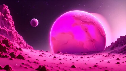 Wall Mural - pink planet with two smaller planets generative ai