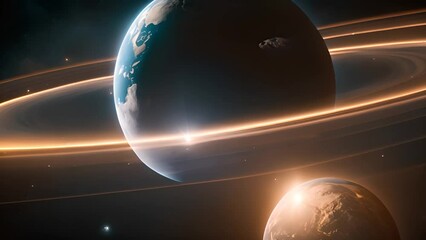 Wall Mural - artists rendering of a planet with rings generative ai