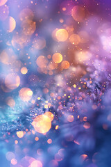Poster - Serene and abstract background featuring a bokeh effect with light spots in a variety of pastel colors, such as purple, blue, gold, yellow, white, silver, and pink