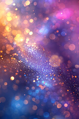 Poster - Serene and abstract background featuring a bokeh effect with light spots in a variety of pastel colors, such as purple, blue, gold, yellow, white, silver, and pink