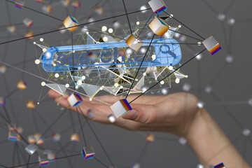 Interface web application in hand 3d