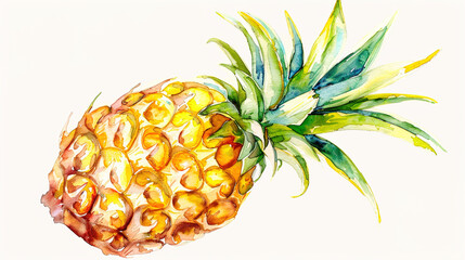 Wall Mural - watercolor_pineapple_on_white_background