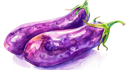 Wall Mural - watercolor_eggplant_on_the_white_background
