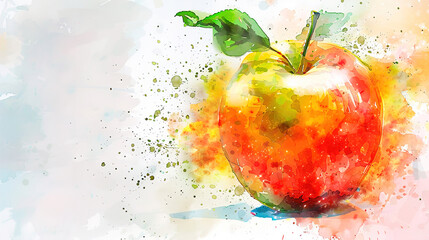 Wall Mural - watercolor_apple_on_white_background