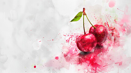 Wall Mural - watercolor_cherry_on_white_background