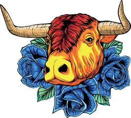 Poster - vector illustration of head bull colored design