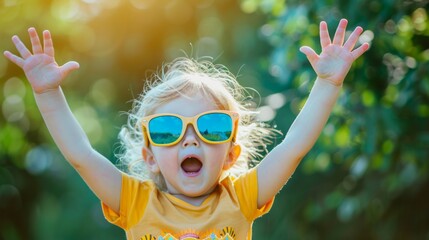 A young child wearing sunglasses