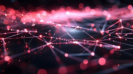 Abstract digital network with red glowing dots and lines on a dark background, representing data and technology connections.