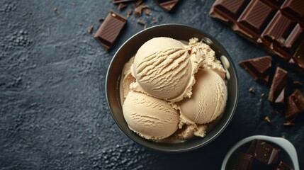 Wall Mural - Ice cream with chocolate chips top view