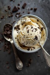 Wall Mural - Ice cream with chocolate chips top view