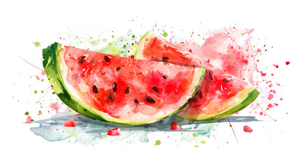 Wall Mural - watercolor_watermellon_on_the_white_background
