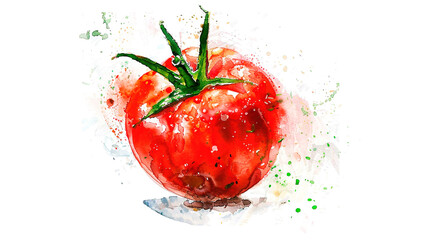 Wall Mural - watercolor_tomato_on_white_background