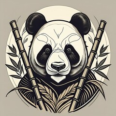 Wall Mural - panda with bamboo mascot