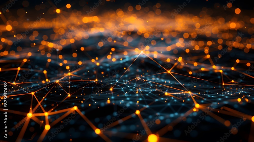 Abstract network with glowing orange and blue connections, representing ...