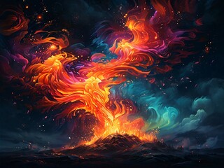 Wall Mural - Abstract auroras burst forth like cosmic fireworks, painting the night sky with mesmerizing hues