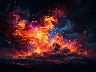Wall Mural - Abstract auroras burst forth like cosmic fireworks, painting the night sky with mesmerizing hues