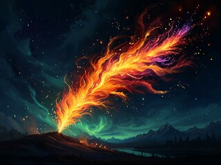 Wall Mural - Abstract auroras burst forth like cosmic fireworks, painting the night sky with mesmerizing hues