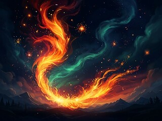 Wall Mural - Abstract auroras burst forth like cosmic fireworks, painting the night sky with mesmerizing hues
