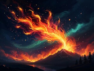 Wall Mural - Abstract auroras burst forth like cosmic fireworks, painting the night sky with mesmerizing hues