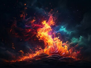 Wall Mural - Abstract auroras burst forth like cosmic fireworks, painting the night sky with mesmerizing hues