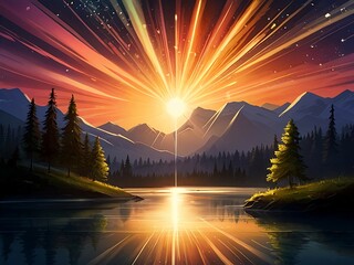 Wall Mural - Abstract auroras burst forth like cosmic fireworks, painting the night sky with mesmerizing hues