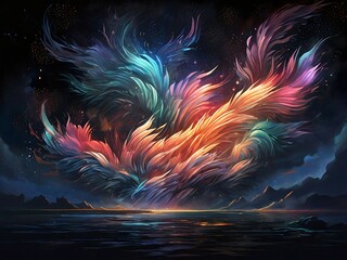 Wall Mural - Abstract auroras burst forth like cosmic fireworks, painting the night sky with mesmerizing hues