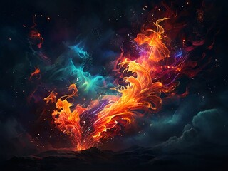 Wall Mural - Abstract auroras burst forth like cosmic fireworks, painting the night sky with mesmerizing hues