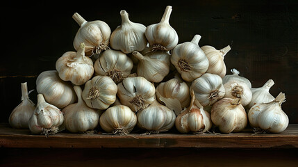 Wall Mural - garlic on a wooden table