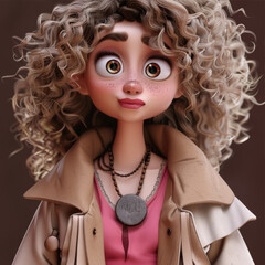 Wall Mural - Beautiful curly girl in 3D style
