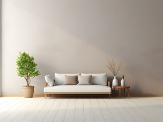 Wall Mural - Minimalist and Modern Empty Living Room with Textured Wall and Neutral Decor Elements