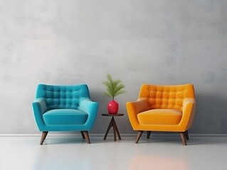 Wall Mural - Vibrant Accent Armchair in Minimalist Living Room Interior Design