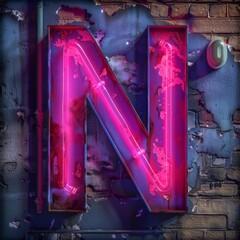 Wall Mural - Letter N neon sign on dark background
